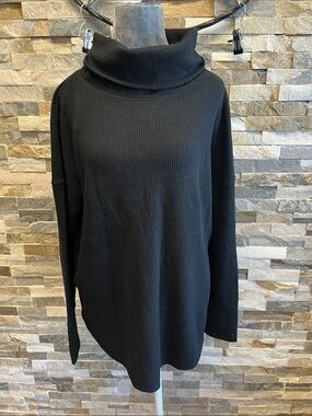 Time and Tru Black Waffle-Knit Cowl Turtleneck Sweater